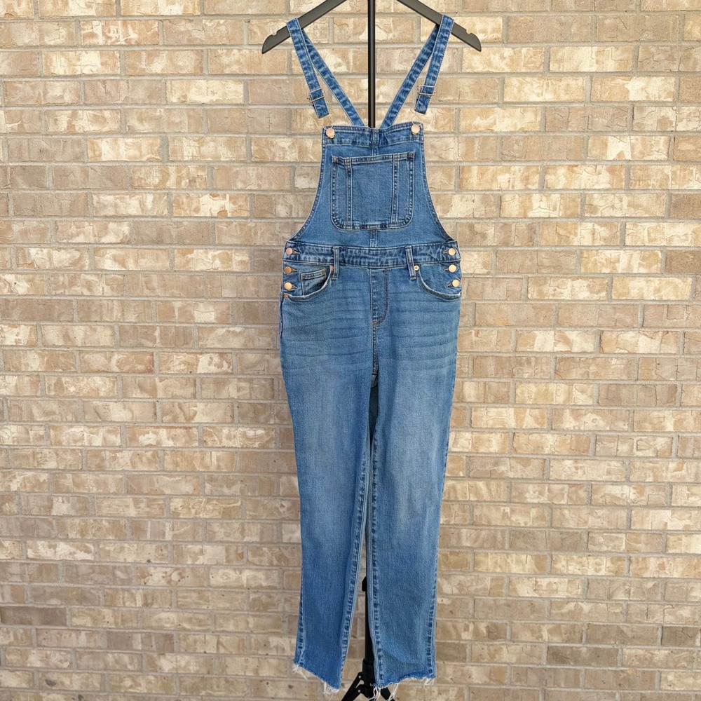 Universal Thread Medium Wash Denim Overalls 0/25R Raw Hem Straight Leg 90s Style